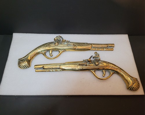 Vintage pair brass flintlock - pair,