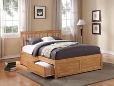 Oak Finish Wood Bed Frame.Drawer Storage,Wooden 4ft6 Double,5ft Kingsize Wooden