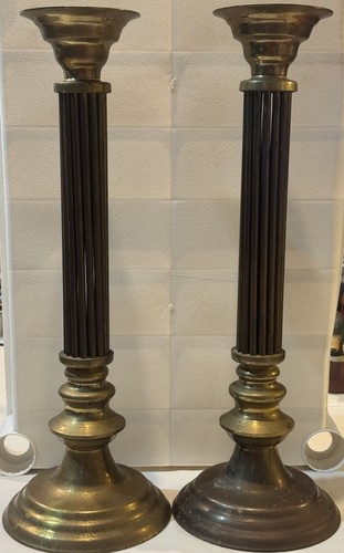 Tall fluted brass candlestick - brass,