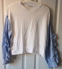 Zara Contrast Frilled Sweatshirt Size Medium Ruffle Sleeve Pit-pit W22" L19"