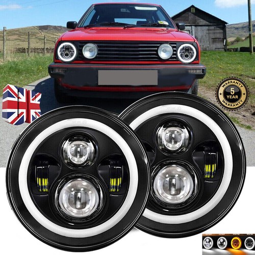 Pair round led headlights - led,
