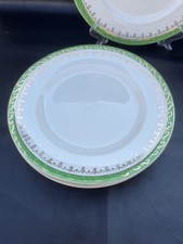 Art Deco Alfred Meakin 6 Dinner Plates VOGUE White & Green with Gold Edge