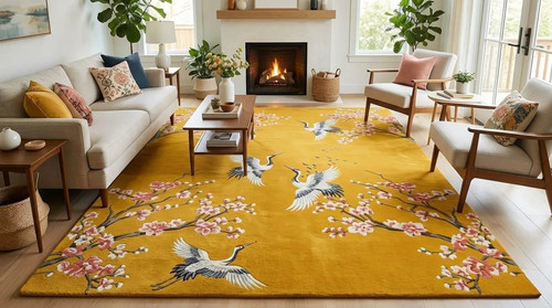 Japanese crane wool rug - crane,