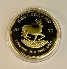2012 Gold Plated 1oz 24K Krugerrand Commemorative Coin South Africa in Capsule