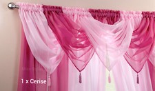 NEW READY MADE PLAIN TASSEL VOILE SWAG SWAGS NET CURTAIN PELMET VALANCE DRAPES
