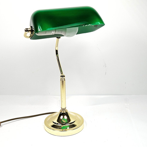 Green bankers desk - desk, lamp.