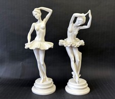 Pair Of Beautiful Vintage Ballerina Figurines, Alabaster Figures Possibly French