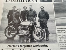 DENNIS GREENFIELD WORKS NORTON MANX FRAMED RIDER MOTORCYCLE ARTICLE.