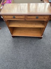 Vintage Yew Wood Low Dwarf Bookcase with Two Storage Drawers