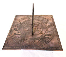 Vintage Bronze / brass sundial plate c1960s large heavy square 10 x 10 inches