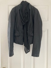 All Saints High Collar Leather Jacket with Scarf attached 