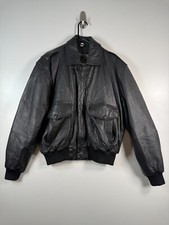 Vtg Superfortress Mens Button Up B-2 Real Leather Bomber Jacket Black Sz L 25x26