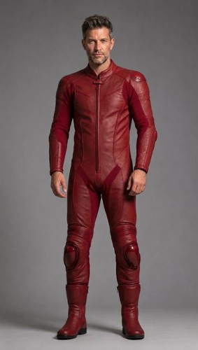 Men red leather motorcycle - red,