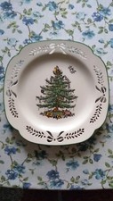 SPODE CHRISTMAS TREE CAKE OR BONBON PLATE MADE IN ENGLAND VINTAGE UNUSED RARE