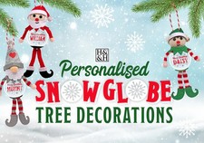 PERSONALISED ELF SNOW GLOBE TREE DECORATIONS