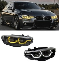 LED BLACK DRL HEADLIGHTS SET SWITCHABLE WHITE TO YELLOW FOR BMW 3 SERIES F30 F31