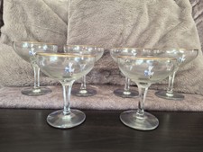 1950s White Fawn Babycham Glasses Set of 6 Hexagonal Stems, Gold Rim