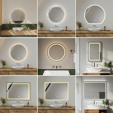 LED Illuminated Bathroom Mirror Wall Mounted Touch Control Round/ Rectangle Size