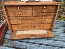 Vintage Engineers Tool Makers Box NESLEIN 8 Drawer Cabinet Chest Lock Key Wooden