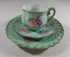 Antique Moriage Dot Demitasse Hand Painted Cup & Saucer & Plate ~ Very Delicate