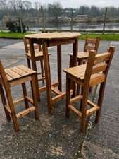 Outdoor Wooden Poseur Table 4 Barstool Set Garden Patio Pub Bar