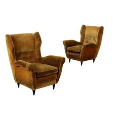 Vintage Bergère Armchairs Velvet Italy 1950s Original