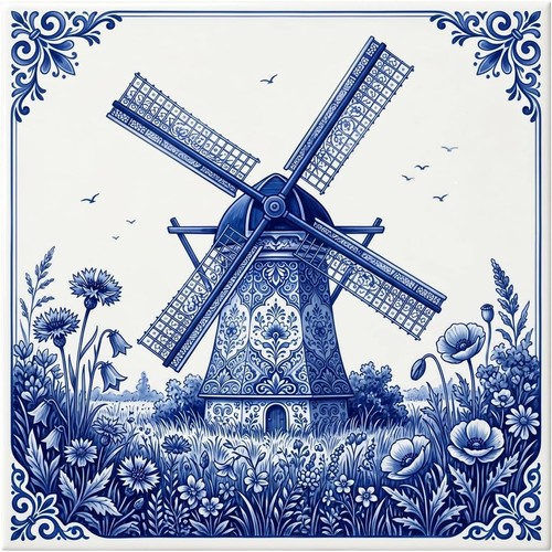 Tile mural blue - blue, delft