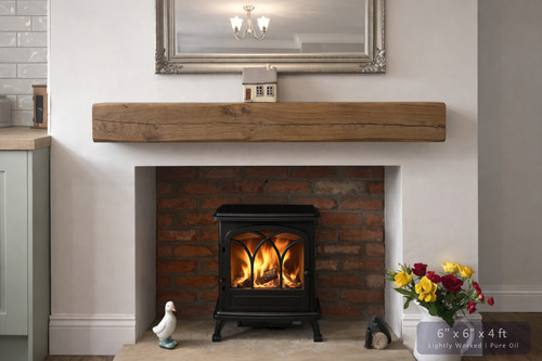 Oak mantle beam fireplace - mantle,