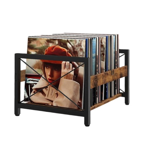 Wood record storage rack 80lp - record,