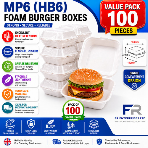 100x mp6 white burger box - white, 6x6