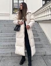 ZARA WOMEN NEW EXTRA-LONG WATER-REPELLENT PUFFER COAT WHITE 4391/716 SIZE L