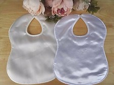 Baby Satin Bib White Ivory Christening Special Occasion Lined Padded Popper