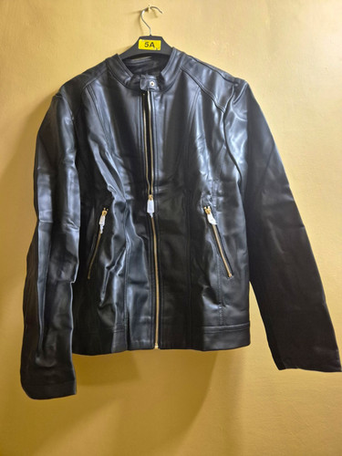 Black faux leather biker - faux,