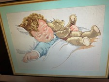 #639 Baby with Teddy Bear cross stitch kit with clear chart & quality threads