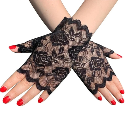 Ladies short lace gloves black - ladies,