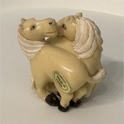 Japanese netsuke two horses - two,