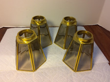 4 Vintage Antique Brass Hexagon Beveled Glass Shades for Ceiling Fan Amber Smoke