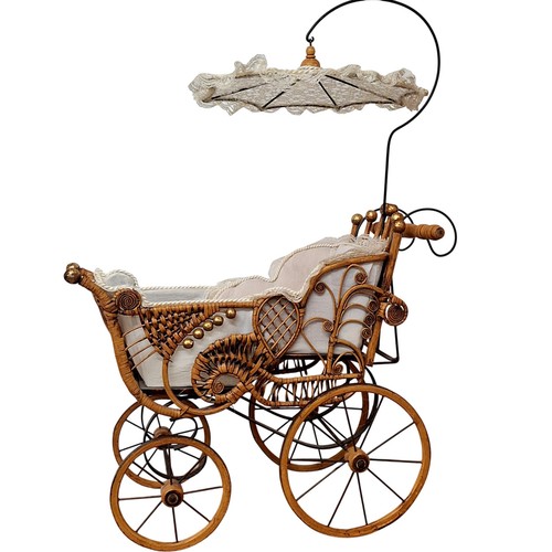Vintage wicker doll pram - wicker, with