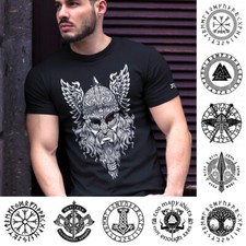 Odin Vikings T-Shirt Valhalla Thor Norse God Runes Yggdrasil Viking Compass Axes