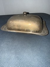 Antique Silver-Plated Butter Dish with a Lid