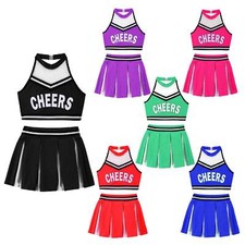 Kids Girls Cheer Uniform Outfit Cheerleader Costume Sports School Fancy Dress Up