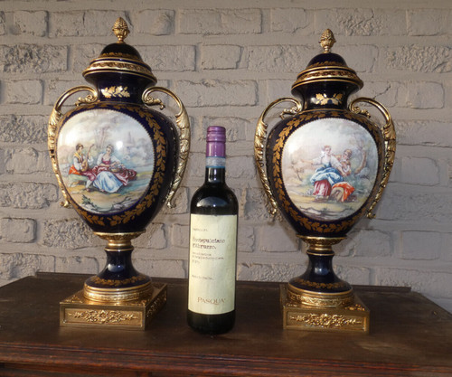 Pair large sevres - style, cobalt