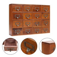 Wooden Cabinet Storage Drawer Apothecary Label Card Catalog Holder 16 Drawers