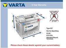 Car Battery D15 Varta 027 610A