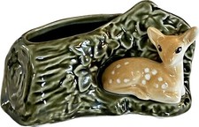Rare Vintage SylvaC England Fawn On A Log Ceramic Planter 4231 Original Sticker