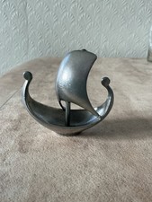 Vintage Norwegian Small Pewter Viking Ship By TPB Handstopt TINN 