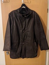 Mens Wallace Sacks Pig Split Wax Leather Double Zipped Fleece Lined Coat Size L