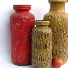 Vintage 1970s Scheurich West Germany 'Koralle' red ceramic floor vase • 288 40