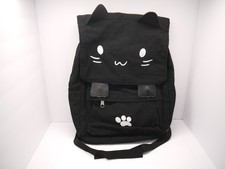 Demonchest Canvas Backpack Black Cute Cat Embroidery School Bag