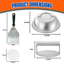 Stainless Steel Burger Press Kit with Burger Smasher  Melting Dome & 50 Wax Dis